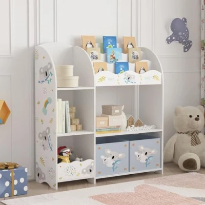 Abbildung von [en.casa] Kinderregal Lysekil Bücherregal für Kinder mit 2 Aufbewahrungsboxen Spielzeugregal 100 x 93 30 cm Spielzeug Aufbewahrung Koala Motiv