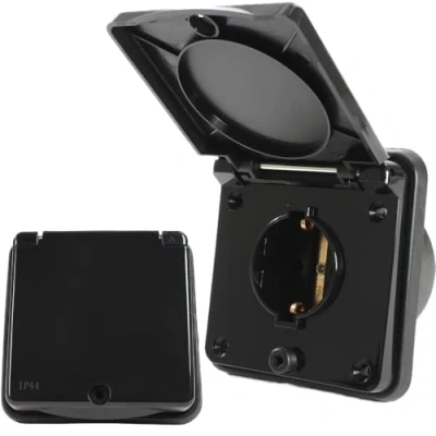 Abbildung von HABA Aussensteckdose Vorzeltsteckdose Einbausteckdose IP44 Wohnwagen Wohnmobil Caravan 220V 240V Schuko schwarz