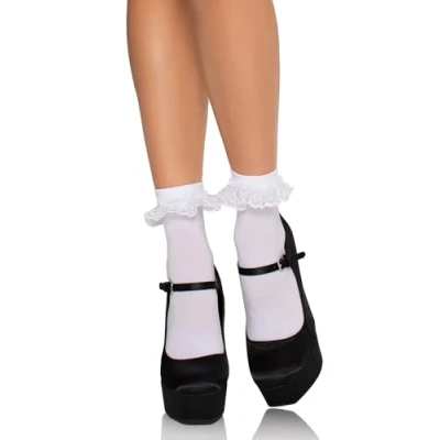 Abbildung von Leg Avenue Feinsöckchen Damen Söckchen ein Paar mit Rüschen weiß Einheitsgröße ca. 36 bis 40