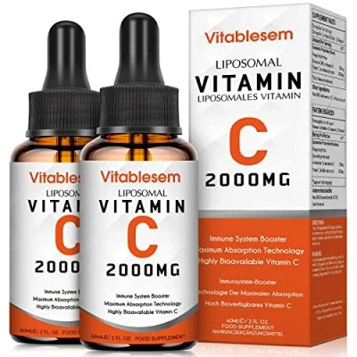 Abbildung von Liposomales Vitamin C Flüssig 2000 mg, 2 Flaschen, Hochdosiert Ascorbinsäure, Maximale Absorption Vit Tropfen, Vegan