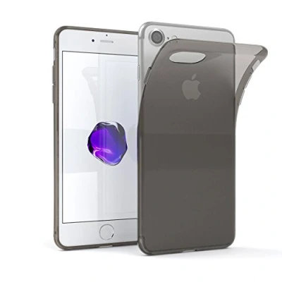 Abbildung von EAZY CASE Hülle kompatibel mit iPhone SE (2022/2020) / 8/7 Schutzhülle Silikon, Ultra dünn, Slimcover, Handyhülle, Silikonhülle, Backcover, Durchsichtig, Klar Grau