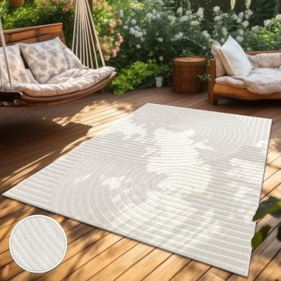 Abbildung von Paco Home Teppich In &amp; Outdoor, Moderne abstrakte Boho Designs mit 3D Struktur, robust wetterfest, ideal für Terrasse Wohnzimmer Küche, Grösse:120x170 cm, Farbe:Creme 6