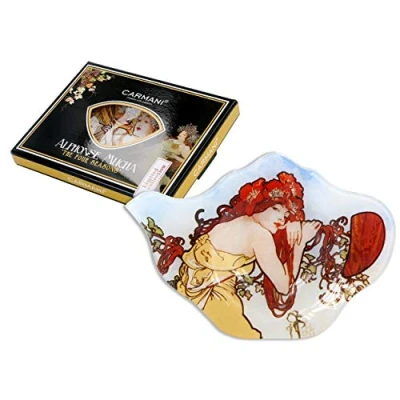 Abbildung von CARMANI Elegante Glas Tee Beutel Halter Geschirr in Teekanne Form, mit &#039;Vier Jahreszeiten SOMMER&#039; von Alphonse Mucha