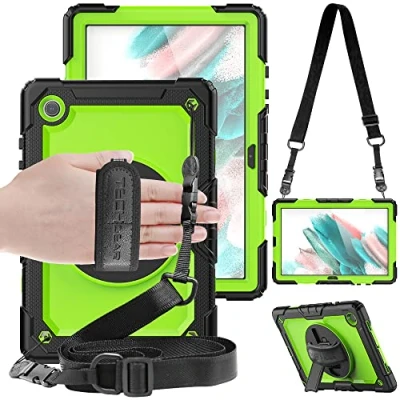 Abbildung von TECHGEAR Utility Hülle Kompatibel mit Samsung Galaxy Tab A8 10.5 (SM X200/SM X205) Robust Stoßfest Outdoor Schutzhülle 360 Grad Schwenkständer, Hand Schultergurt, Eingebaut Bildschirm Grün