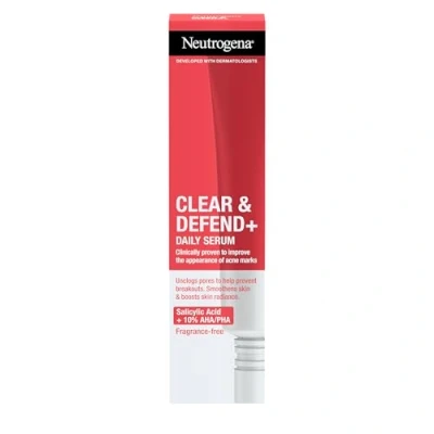 Abbildung von Neutrogena Clear &amp; Defend+ Daily Serum (1 x 30 ml), Verfeinerndes und klärendes Gesichtsserum mit Salicylsäure, AHA/PHA, ölfreies für zu Pickel neigende Haut zur Abwehr von Ausbrüchen