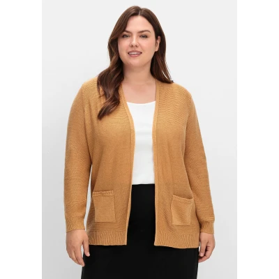 Abbildung von Sheego Verschlusslose Strickjacke, Damen, Größe: 44, Camelfarben