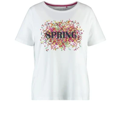 Abbildung von Samoon Kurzarm Rundhals MIT Wording Tshirt print, Damen, Größe: 48, White gemustert