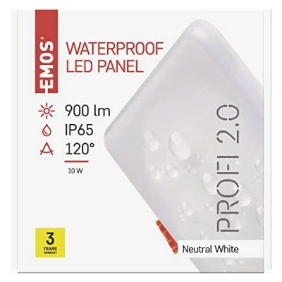 Abbildung von EMOS LED Panel Einbauleuchte 10W extra flacher 900 lm quadratischer Einbaustrahler Neutralweiß 4000K IP65 wasserdicht für Feuchträume oder Außen Farbe weiß Durchmesser 12.5 x cm, rahmenlos