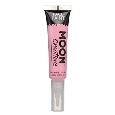 Abbildung von Moon Creations Gesichts und Körperfarbentuben mit Pinselapplikator, gebrauchsfertig, tierversuchsfrei, Gesichtsfarbe, Kostüme, Feste, Halloween für Kinder, Erwachsene (Rosa, 15 ml)