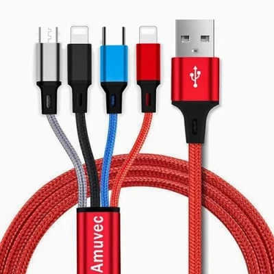 Abbildung von Amuvec Multi USB Kabel 3A, 4 in 1 Nylon Braided Universal Ladekabel mit 2*iP Typ C Micro Anschlüsse, für Phone, Samsung Galaxy S24 S23 S22 S21 S20 S9, Huawei, Moto, Xiaomi, LG, Sony, PS4
