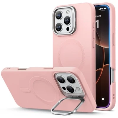 Abbildung von ESR für iPhone 16 Pro Max Hülle, Silikon Hülle mit Ständer, kompatibel MagSafe, integrierter Kameraständer, magnetische Handyhülle Max, Cloud Serie, Rosa