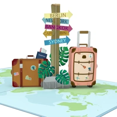 Abbildung von MOKIO® Pop Up Karte Reise 3D Geburtstagskarte für einen Urlaub oder als Grußkarte zum Geburtstag Abschied