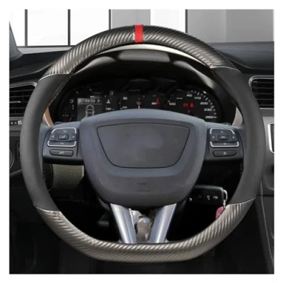 Abbildung von Lenkrad überzug Für Seat Tarraco Arona Ateca Ibiza Toledo Auto Lenkradbezug Rutschfestes Kohlefaser Leder 38 cm Lenkradschutz Abdeckung(Grey D Shape)