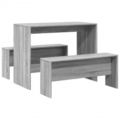 Abbildung von vidaXL Essgruppe 3 tlg. Esstisch und Bank Set Grau Sonoma Holzwerkstoff, (1 tlg)