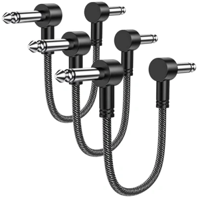 Abbildung von MOSWAG Patchkabel Gitarre Pedal, 6.35mm Gitarren Rechtwinklig, 15CM Instrument Patch Kabel mit Textilmantel für Gitarre/Bass Effektpedale (3er Pack)