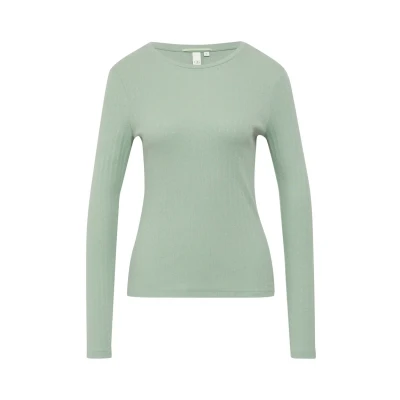 Abbildung von QS SLIM FIT À AVEC Motif AJOURÉ Langarmshirt, Damen, Größe: Large, Salbeigrün