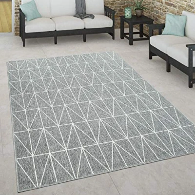 Abbildung von Paco Home Outdoor Teppich wetterfest Skandinavisch für Terrasse, Balkon &amp; Garten pflegeleicht robust Modernes Design Indoor geeignet, Grösse:120x170 cm, Farbe:Anthrazit 2