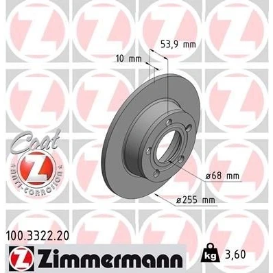 Abbildung von ZIMMERMANN COAT Z 100.3322.20 Bremsscheibe 255 10 5/5 5 112 voll beschichtet AUDI: A6 C5 Limousine, Avant
