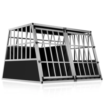 Abbildung von CADOCA® Hundetransportbox Aluminium Hundebox Kofferraum robust verschließbar trapezförmig XXL 97x90x70cm Reisebox Autobox Tiertransportbox