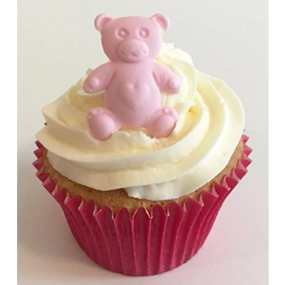 Abbildung von 6 Handgemachte Kuchendekorationen aus Zucker: Kleine Teddybären / Small Baby Pink Teddy Bears