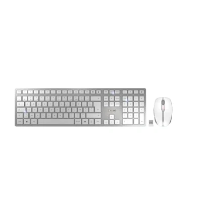 Abbildung von CHERRY DW 9100 SLIM, Kabelloses Tastatur und Maus Set, Belgisches Layout (AZERTY), Bluetooth &amp; 2,4 GHz Funk, Leise Tasten, Wiederaufladbar, Weiß Silber