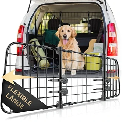 Abbildung von HELDENWERK Universal Kofferraum Trenngitter für Hunde Auto Hundegitter zum Transport deinen Hund Schutzgitter mit Kopfstützen Befestigung Stufenlos verstellbares Kofferraumschutz Gitter