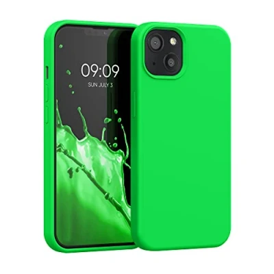 Abbildung von kwmobile Hülle kompatibel mit Apple iPhone 13 Silikon Handy Case Handyhülle weiche Oberfläche kabelloses Laden Neon Grün