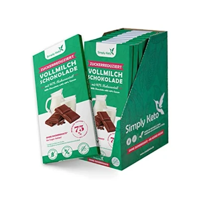 Abbildung von Simply Keto Zuckerreduziert Vollmilch Schokolade und 40% Kakao gesüßt mit Erythrit statt Zucker Lower Carb, Glutenfrei ohne Zuckerzusatz, 12 x 100g