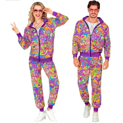 Abbildung von Widmann S.r.l. Kostüm Trainingsanzug &#039;Neon Hippie Flower Power&#039; für Erwa
