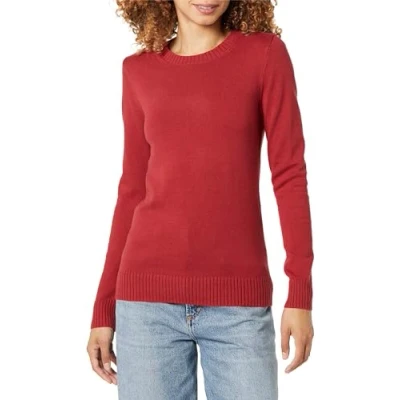 Abbildung von Amazon Essentials Damen Pullover Mit Rundhalsausschnitt Aus 100 % Baumwolle (Erhältlich In Übergröße), Dunkelrot, XS