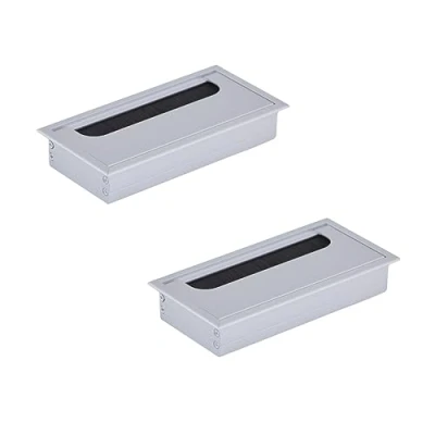 Abbildung von HOOZ 2X Kabeldurchführung Schreibtisch, 160mm Aluminium Kabeldurchlass mit Bürstendichtung, Tisch für Büro Arbeitsplatten, Kabelkanal Möbel und Schreibtisch (Rechteckig)