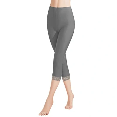 Abbildung von Libella Damen Leggings 3/4 Hose mit Spitze aus Baumwolle Capri Hohe Taille bunt Slim Fitnesshose Grau S 4166