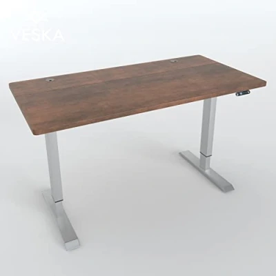 Abbildung von VESKA Höhenverstellbarer Schreibtisch (140 x 70 cm) Sitz &amp; Stehpult Bürotisch Elektrisch Höhenverstellbar mit Touchscreen Stahlfüßen (Silber/Antik)