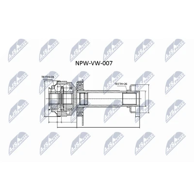 Abbildung von NTY NPW VW 007 Gelenksatz Schaltgetriebe getriebeseitig mit Gummilager, Lager VOLKSWAGEN: Transporter 5 Bus, Kastenwagen