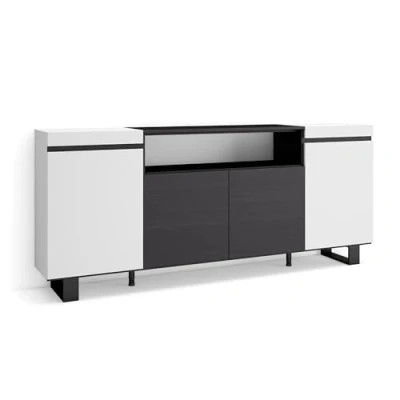 Abbildung von Skraut Home Sideboard, Highboard Kommode, Komodenschrank 200x87x35cm 4 Türen Industriedesign Moderner Stil Weiß und Schwarz