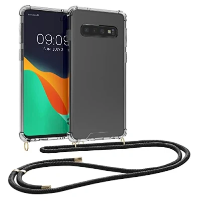 Abbildung von kwmobile Necklace Case kompatibel mit Samsung Galaxy S10 Hülle Silikon Cover Handykette Band Handyhülle Transparent Schwarz