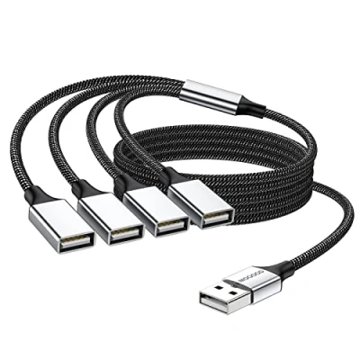 Abbildung von MOGOOD USB Splitter 4 in1 Kabel Hub zu Adapter mit Mehreren Steckdosen Buchse Multi Port Kabelkonverter Stromverlängerungs für PC/Auto/TV