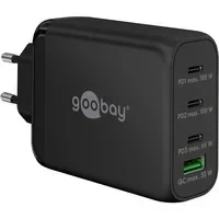 Abbildung von goobay 65555 Multiport Power Delivery USB C 100W Ladegerät/Kompaktes ultraschnelles Netzteil für 4 Geräte/Quick Charge Anschluss/Schwarz