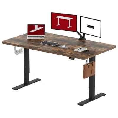 Abbildung von SANODESK Höhenverstellbarer Schreibtisch 160 x 60 cm mit Memory Funktion, Elektrischer Steh Sitz Tisch für Heimbüro, Ergonomischer Computertisch Modernem Design und Vierteiliger Tischplatte, braun
