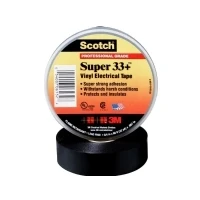 Abbildung von 3M 80014001020. Bandfarbe: Schwarz, Band Zweck: Insulating, Reparatur, Material: Vinyl. Bruchdehnung: 250%, Minimale Betriebstemperatur: 18 C, Maximale 105 C. Länge: 33 m, Breite: 25 mm, Dicke: 0,18 mm (SUPER33+ 25X33)