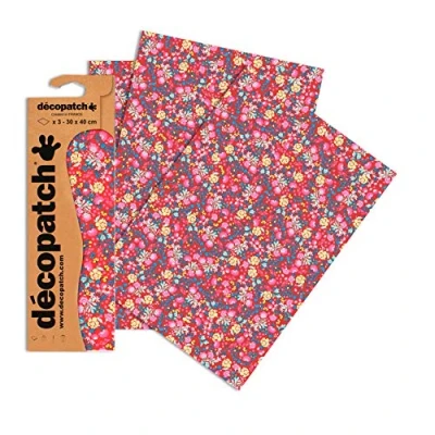 Abbildung von Decopatch Papier No. 751 (rot Blumenranke, 395 x 298 mm) 3er Pack