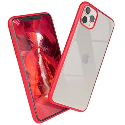 Abbildung von EAZY CASE Clear Hybrid Bumper Hülle kompatibel mit iPhone 11 Pro Max, Handyhülle Ultra Aufprallschutz, Stoßfest und Kratzfest, dünne Schutzhülle Kameraschutz, Slim Cover Handy Case, Rot