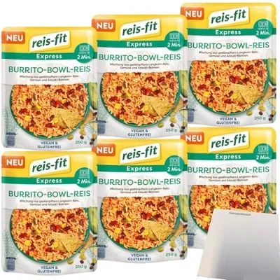 Abbildung von Reis Fit Express Burrito Bowl 6er Pack (6x250g Packung) + usy Block