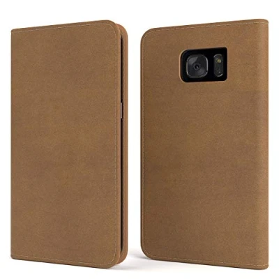 Abbildung von EAZY CASE Tasche kompatibel mit Samsung Galaxy S7 Edge Vintage Schutzhülle Standfunktion Klapphülle Bookstyle, Handytasche Handyhülle Magnetverschluss und Kartenfach, Kunstleder, Hellbraun