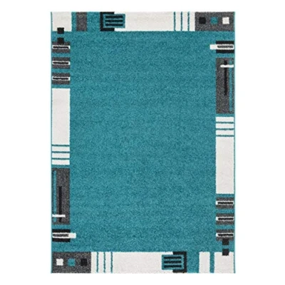 Abbildung von andiamo Webteppich moderner stilvoller Kurzflor Teppich robust und pflegeleicht aus 100% Polypropylen geeignet für Fußbodenheizung Saugroboter 200 x 290 cm Bordüre Türkis