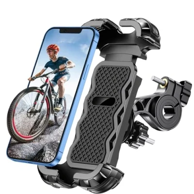 Abbildung von Glangeh Handyhalterung Fahrrad, [Sicheres Schloss] 360 Drehbar Universal Motorrad, Vollständiger Schutz Fahrrad für MTB Scooter, 4,7 6,8 Zoll Smartphone Schwarz