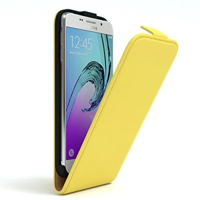 Abbildung von EAZY Case Hülle kompatibel mit Samsung Galaxy A5 (2016) Flip Cover zum Aufklappen, Handyhülle aufklappbar, Schutzhülle, Flipcover, Flipcase, Flipstyle vertikal klappbar, Kunstleder, Gelb