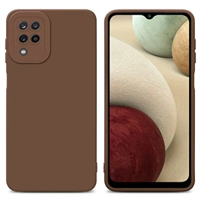 Abbildung von Cadorabo Hülle kompatibel mit Samsung Galaxy A12 / M12 Schutzhülle TPU Silikon Case Liquid Design Kameraschutz Slim Kratzfest Weiche Gummi Rundumschutz für in Braun