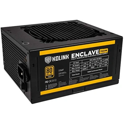Abbildung von KOLINK Enclave 80 Plus Gold PSU PC Netzteil 700 Watt, Modulares Netzteil, Leiser 120mm Lüfter, Computer Power Supply, ATX Supply Unit for Computers, Leises Powersupply