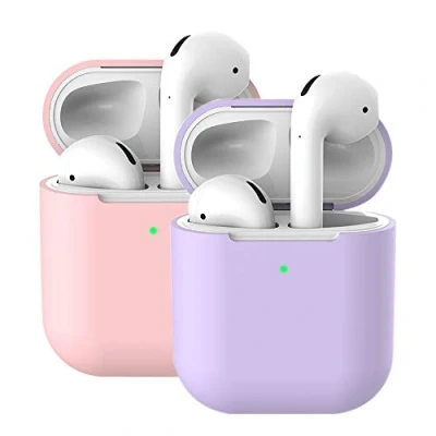 Abbildung von Molylove 2X Silikonhülle Kompatibel mit AirPods 2, Schutzhülle Stoßfest (LED an der Frontseite Sichtbar) (Lila +Rosa)